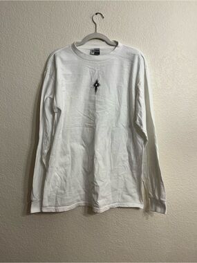 Y2k surf Aaron Chang White Long-Sleeve Tee with Black Starburst Graphic